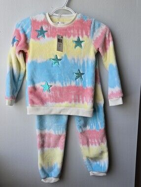 Epic Threads Girls PJ Set 2 Pc Size 6X Fluffy Sparkly Stars Cozy Plushy Sequins